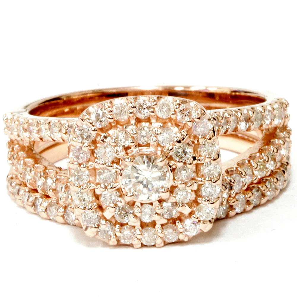 1 1/10ct Diamond Cushion Halo Engagement Wedding Ring Set 10k Rose Gold