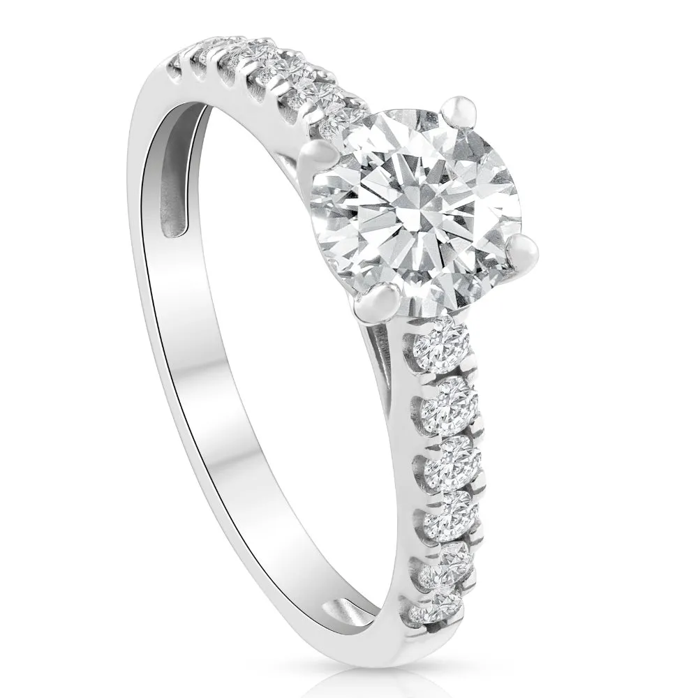 1 1/2 Ct Lab Grown Diamond Ring With Accents 14k White Gold