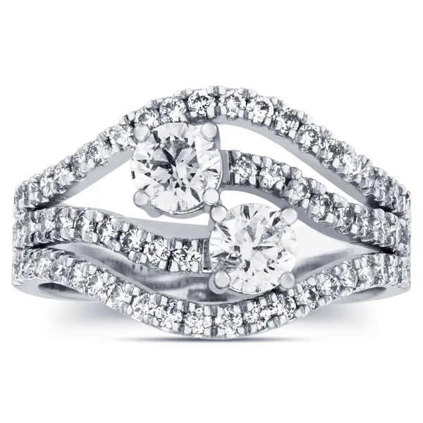 1 1/2 ct Two Stone Diamond Multirow Engagement Anniversary Ring 14k White Gold