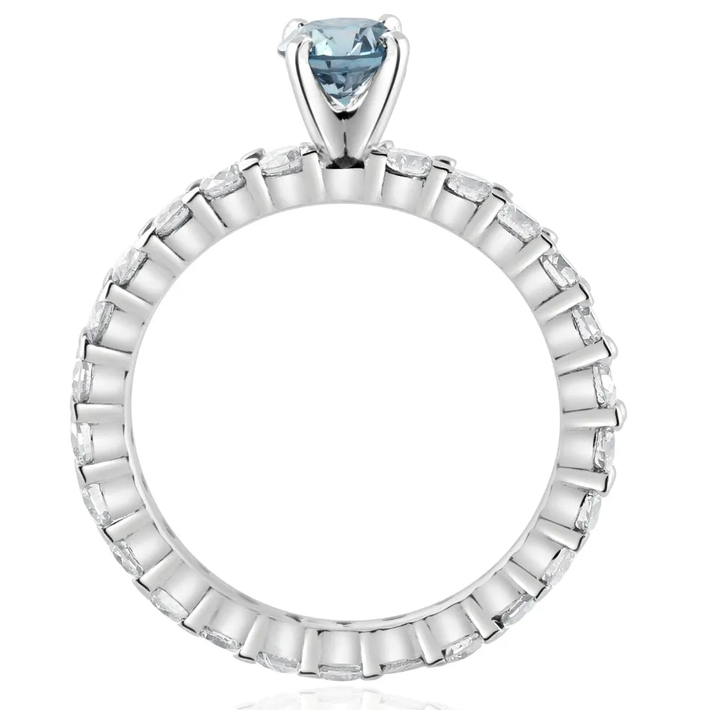 1 1/3Ct Blue & White Diamond Eternity Engagement Ring 14k White Gold