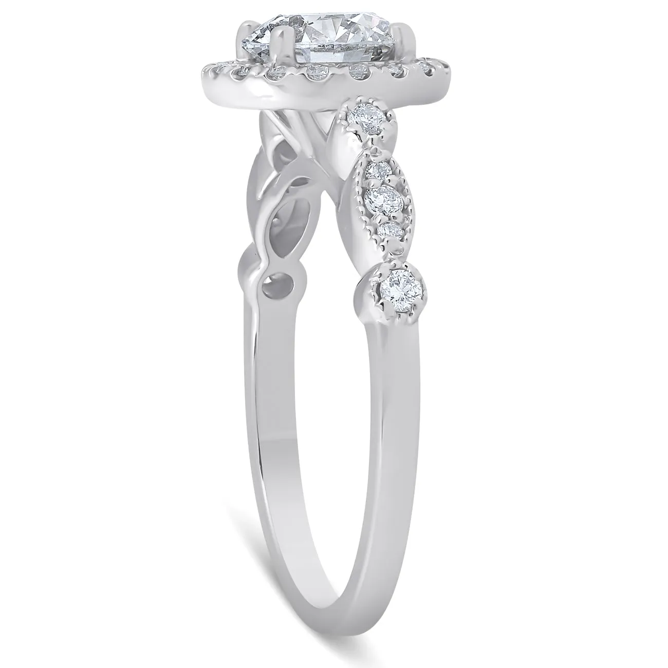 1 3/4 Ct Diamond Engagement Ring 14k White Gold Halo Enhanced