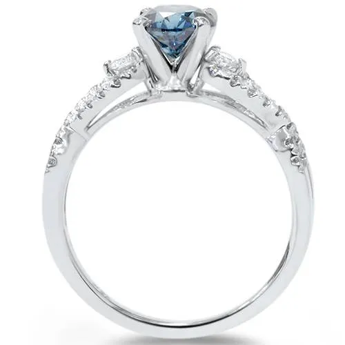 1 3/4ct Blue & White Diamond Infinity Engagement Ring Set 14K White Gold