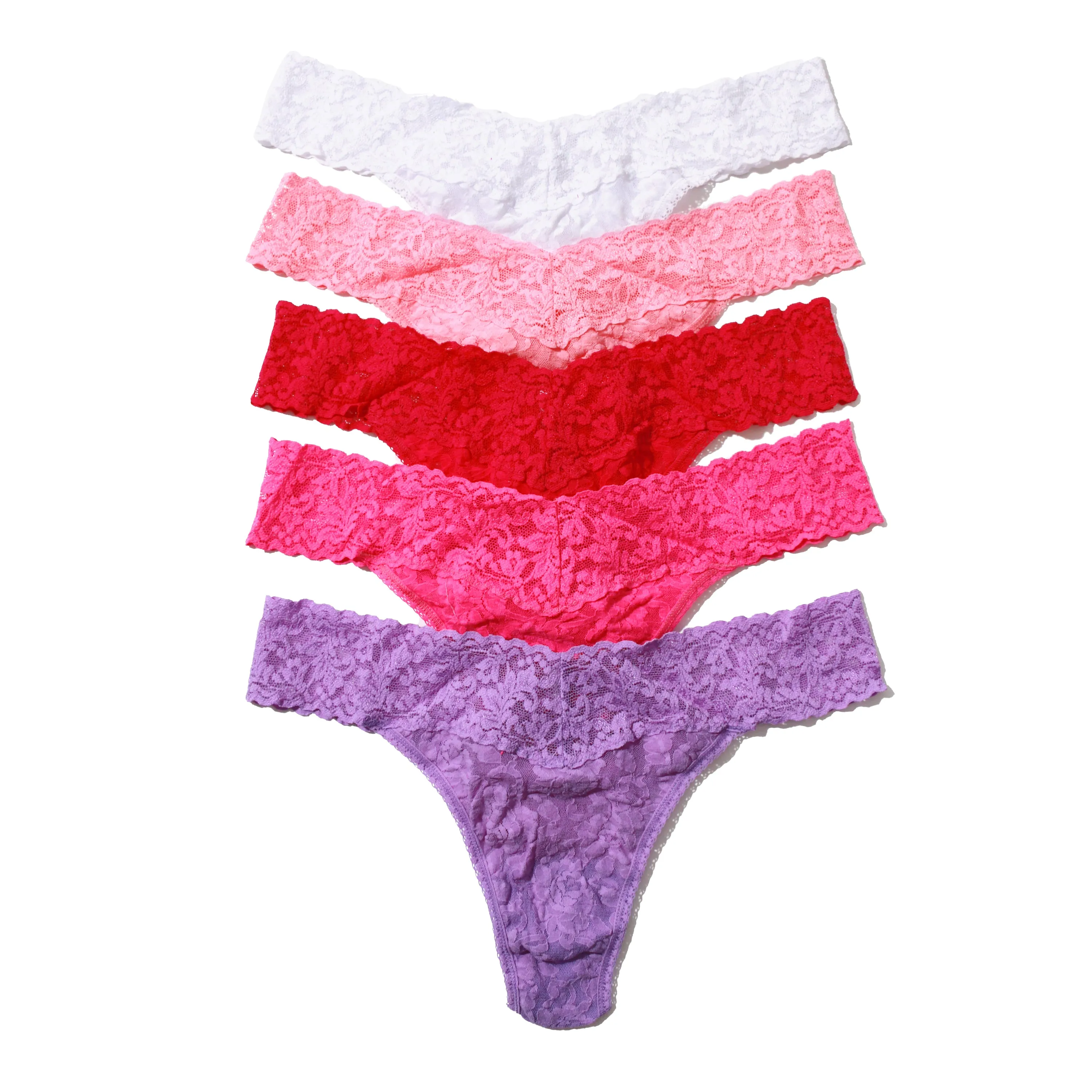 5-Pack Signature Lace Original Rise Thongs | White/Lipgloss/Pink Ruby/Passionate Pink/Electric Orchid