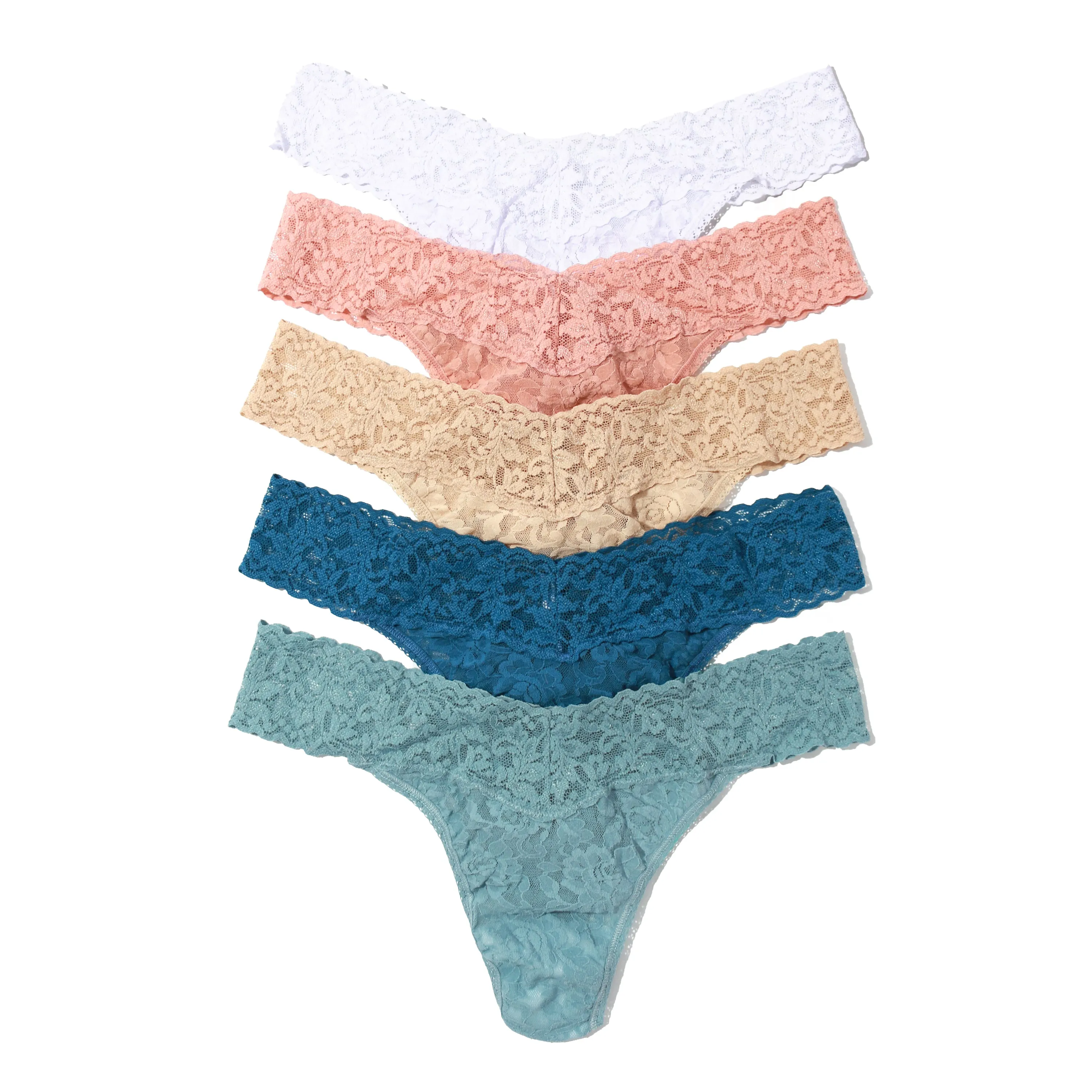 5-Pack Signature Lace Original Rise Thongs | White/Seashell Beige/Sand/Storm Cloud Blue/Duck Egg Blue