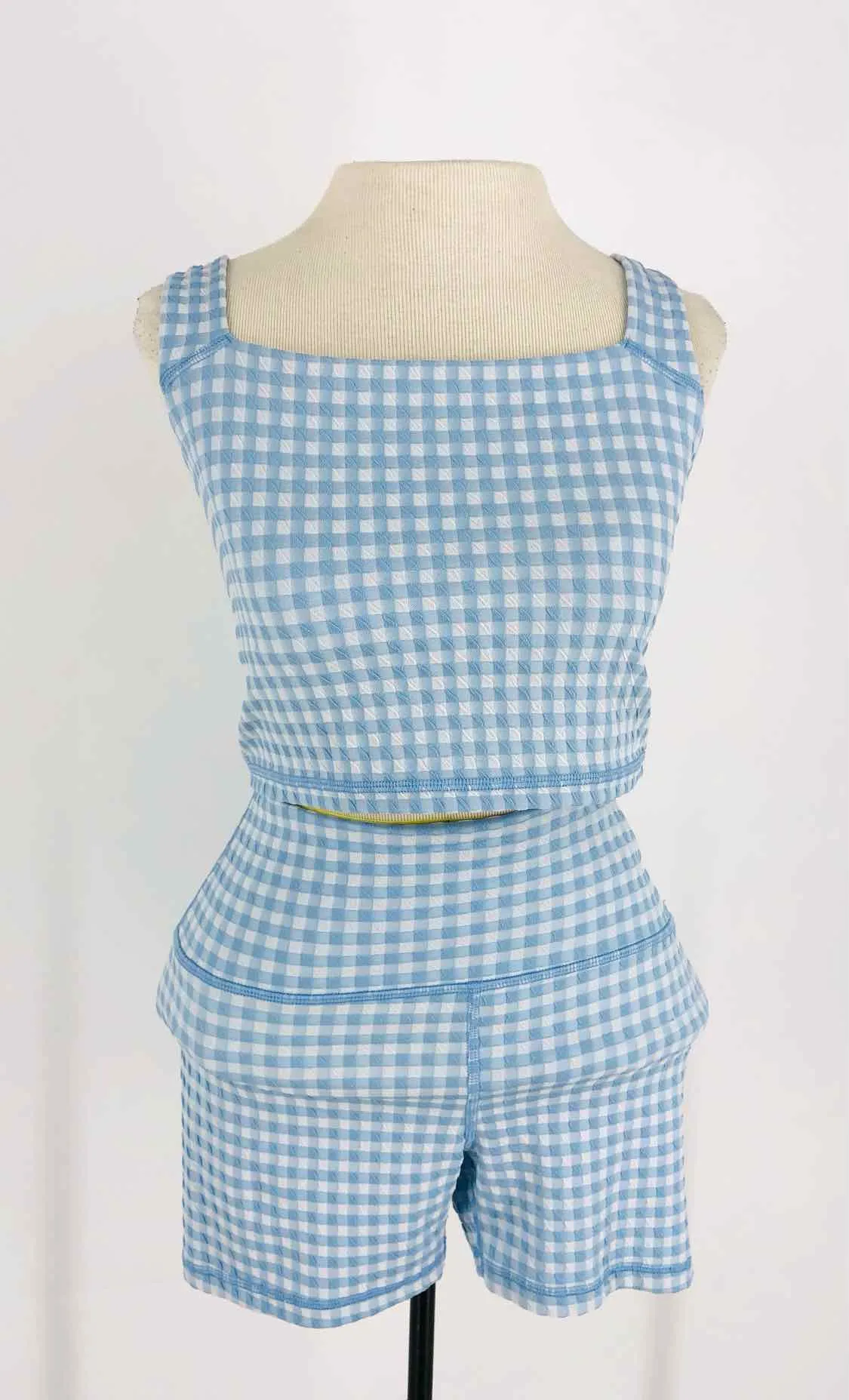 Aerie Size L Blue/White Gingham Activewear Activewear Set