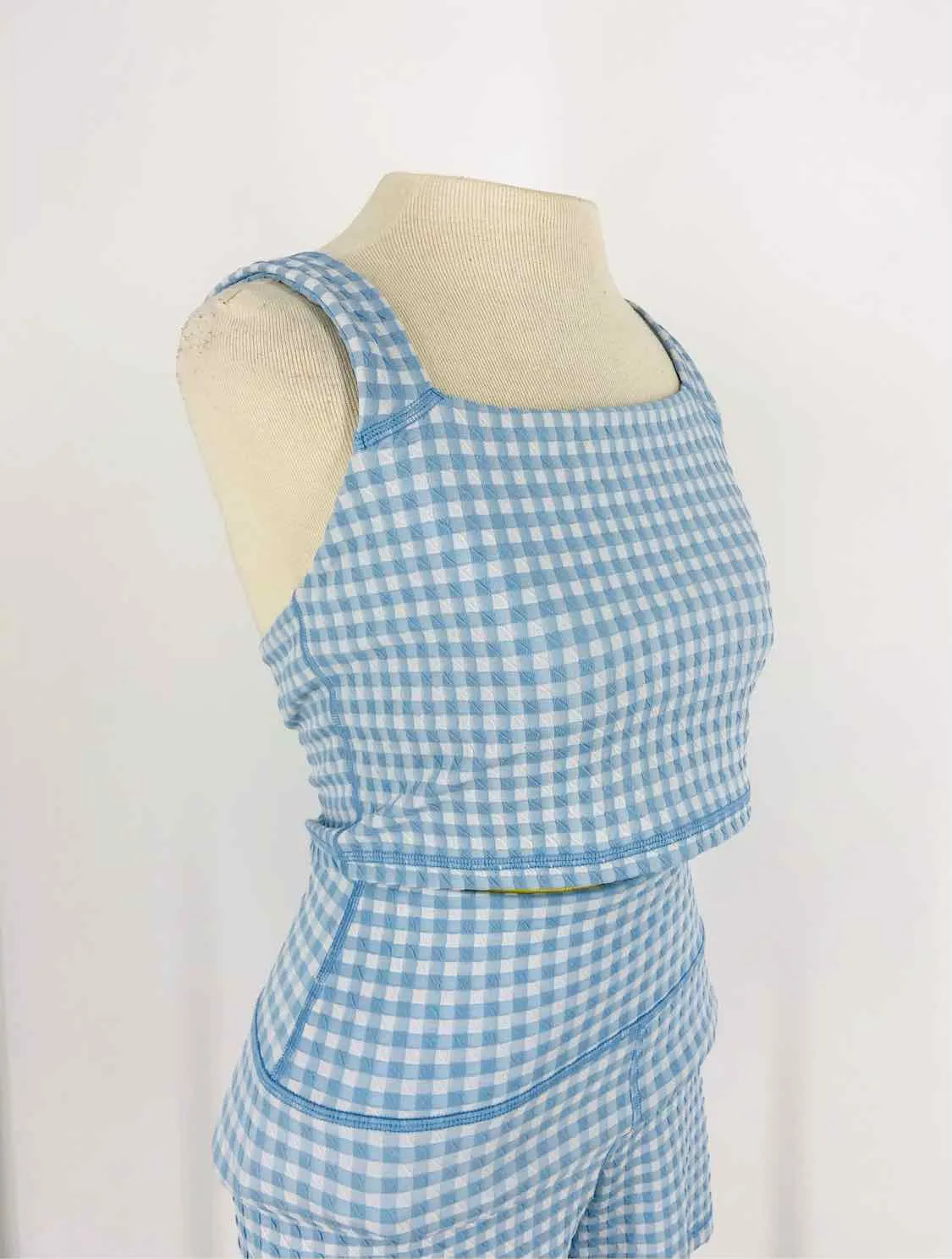 Aerie Size L Blue/White Gingham Activewear Activewear Set