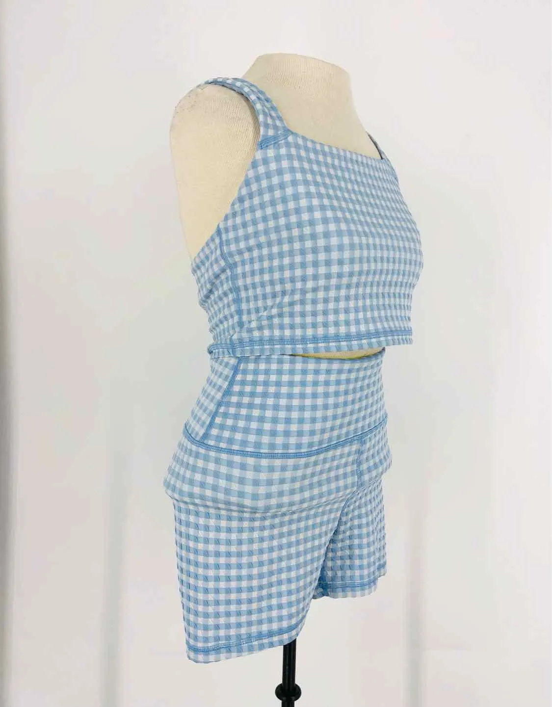 Aerie Size L Blue/White Gingham Activewear Activewear Set