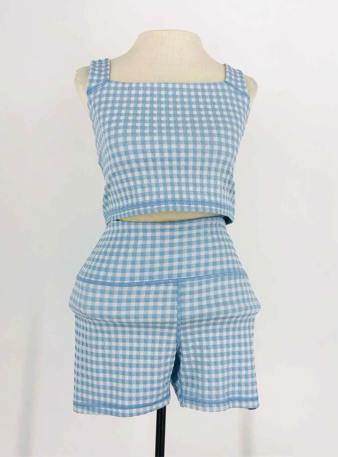 Aerie Size L Blue/White Gingham Activewear Activewear Set