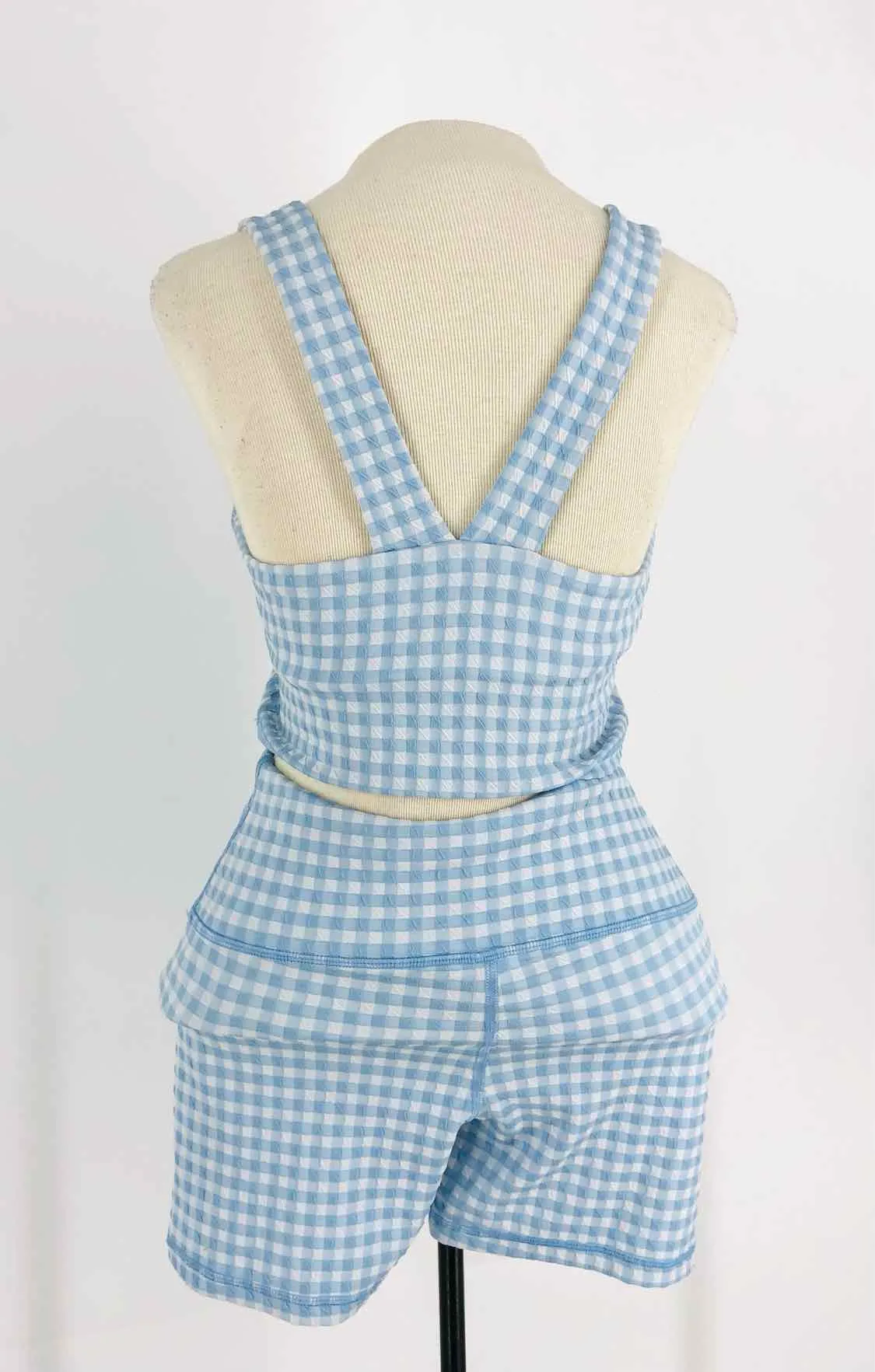 Aerie Size L Blue/White Gingham Activewear Activewear Set