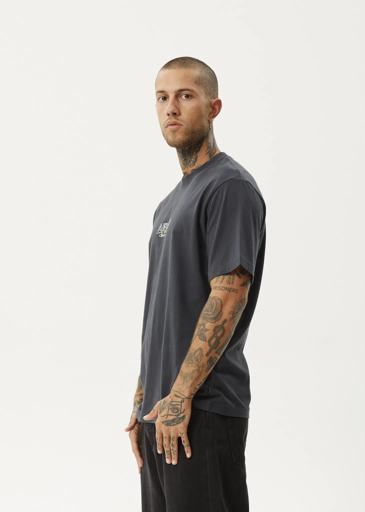 AFENDS Mens Flatline - Retro Fit Tee - Charcoal