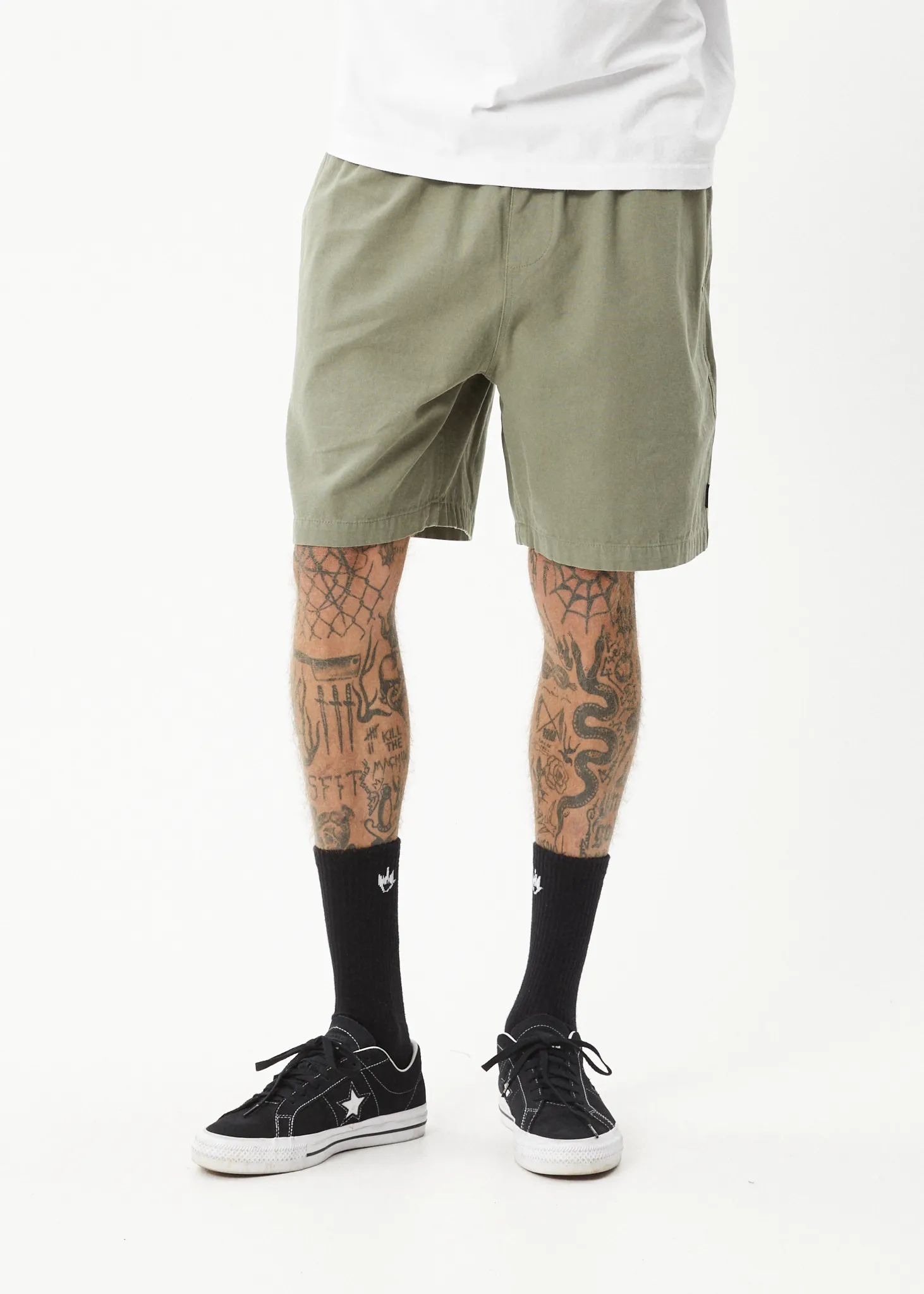 AFENDS Mens Ninety Eights - Oversized Short 20 Inch - Olive