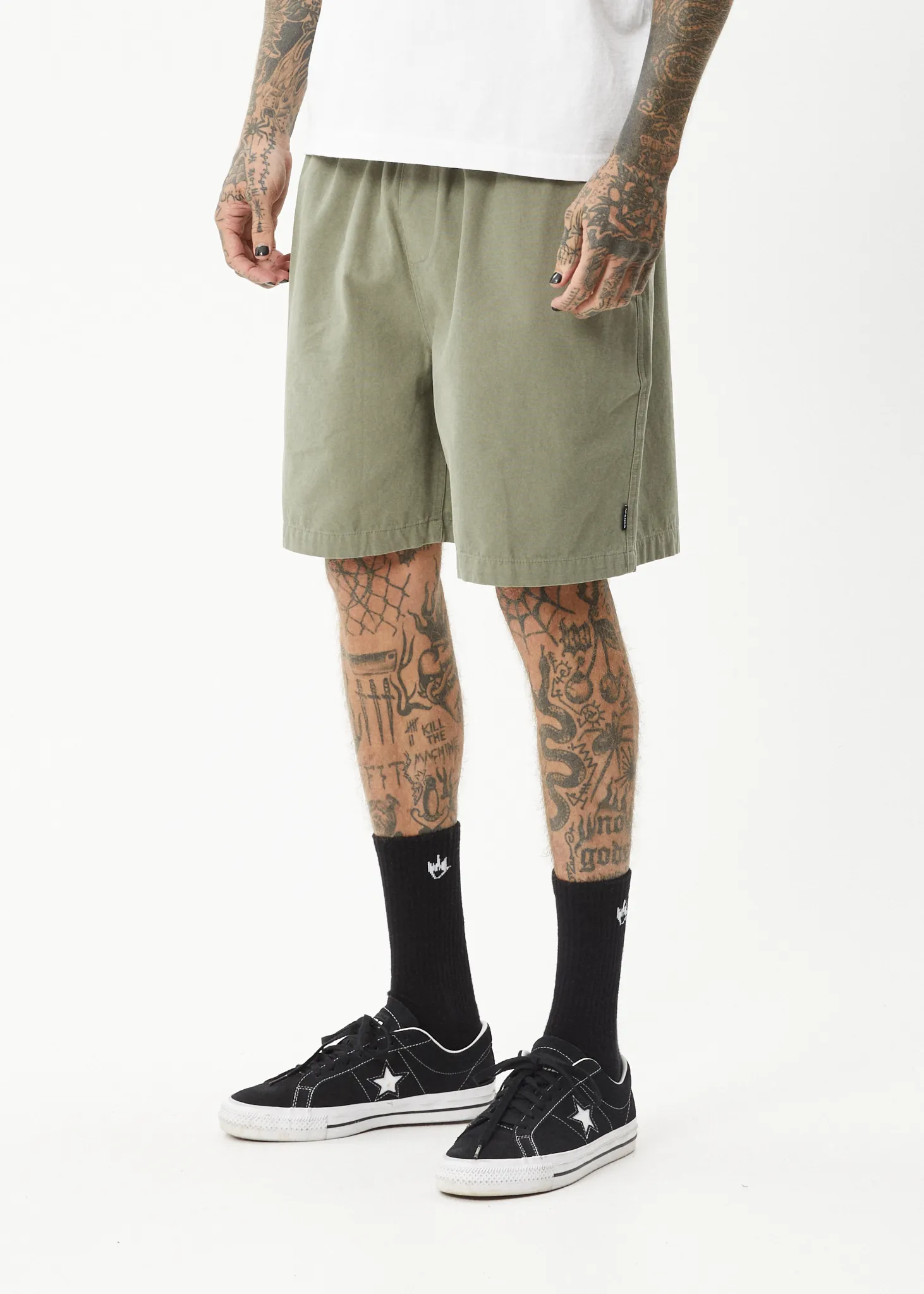 AFENDS Mens Ninety Eights - Oversized Short 20 Inch - Olive