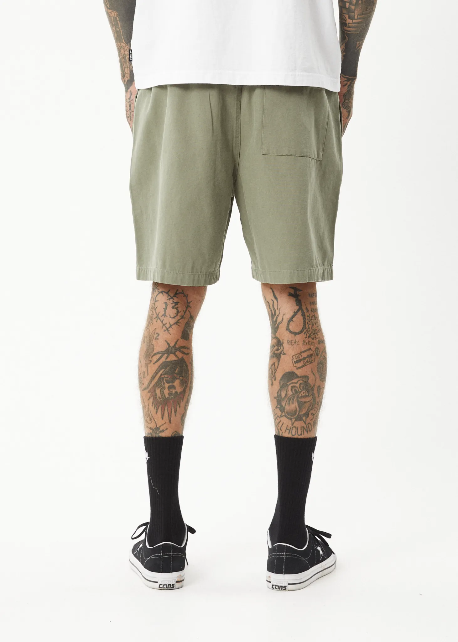 AFENDS Mens Ninety Eights - Oversized Short 20 Inch - Olive