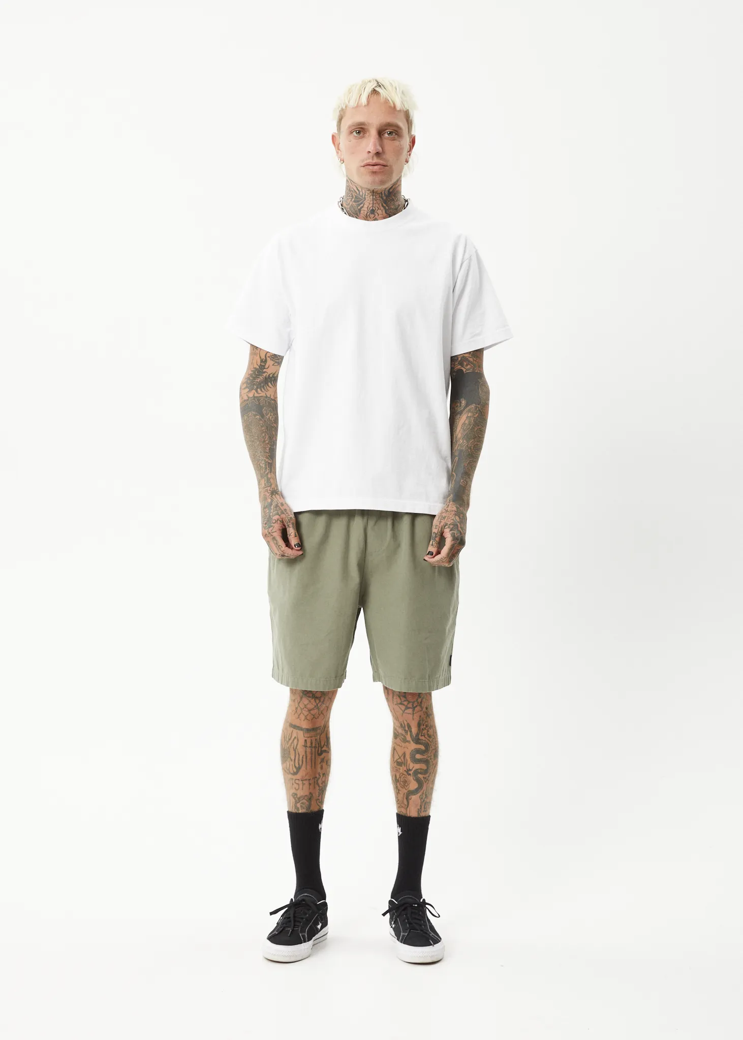 AFENDS Mens Ninety Eights - Oversized Short 20 Inch - Olive