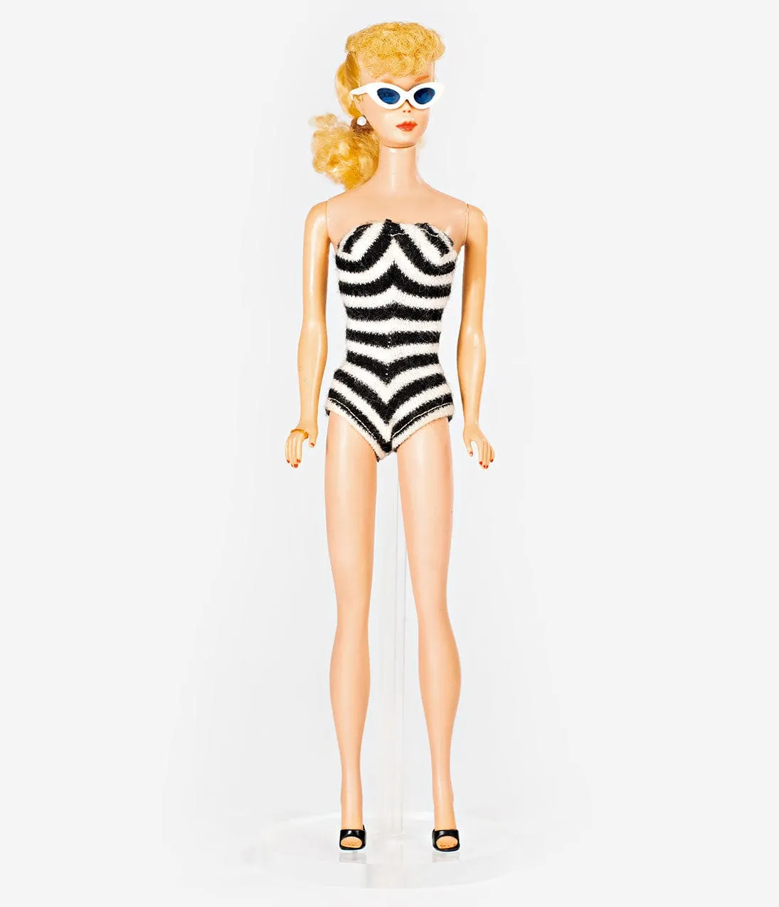 Barbie x Unique Vintage Black & White Chevron Stripe One Piece Bathing Suit