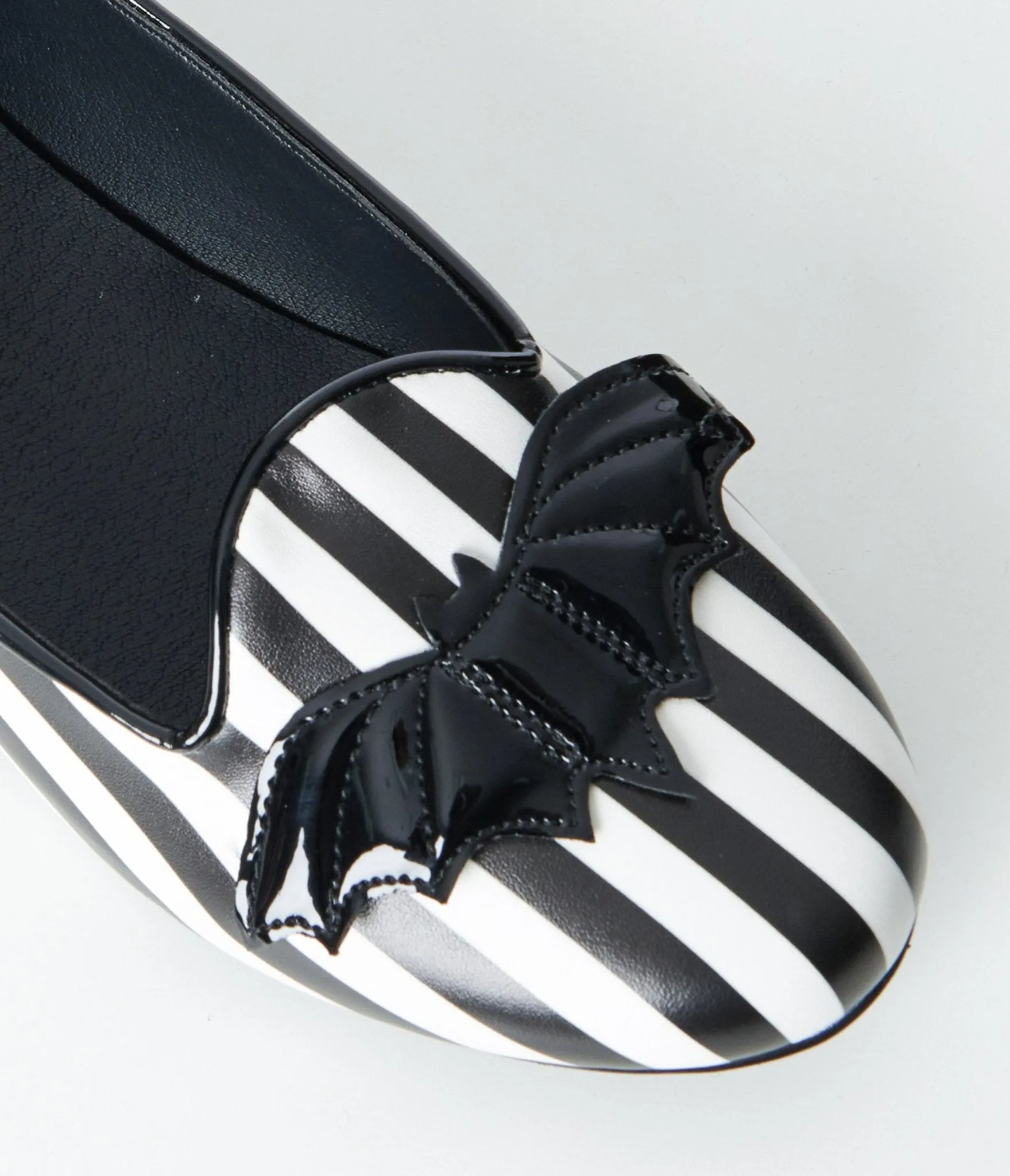 Black & White Striped Bat Mary Jane Flats