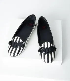 Black & White Striped Bat Mary Jane Flats