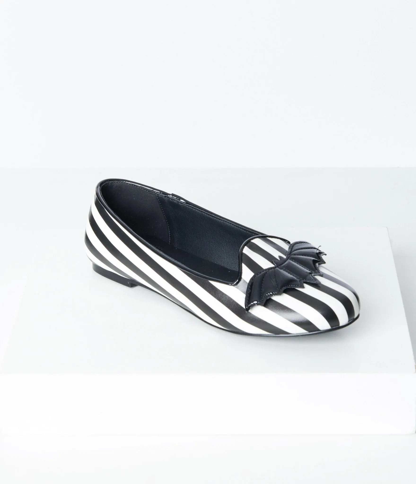 Black & White Striped Bat Mary Jane Flats