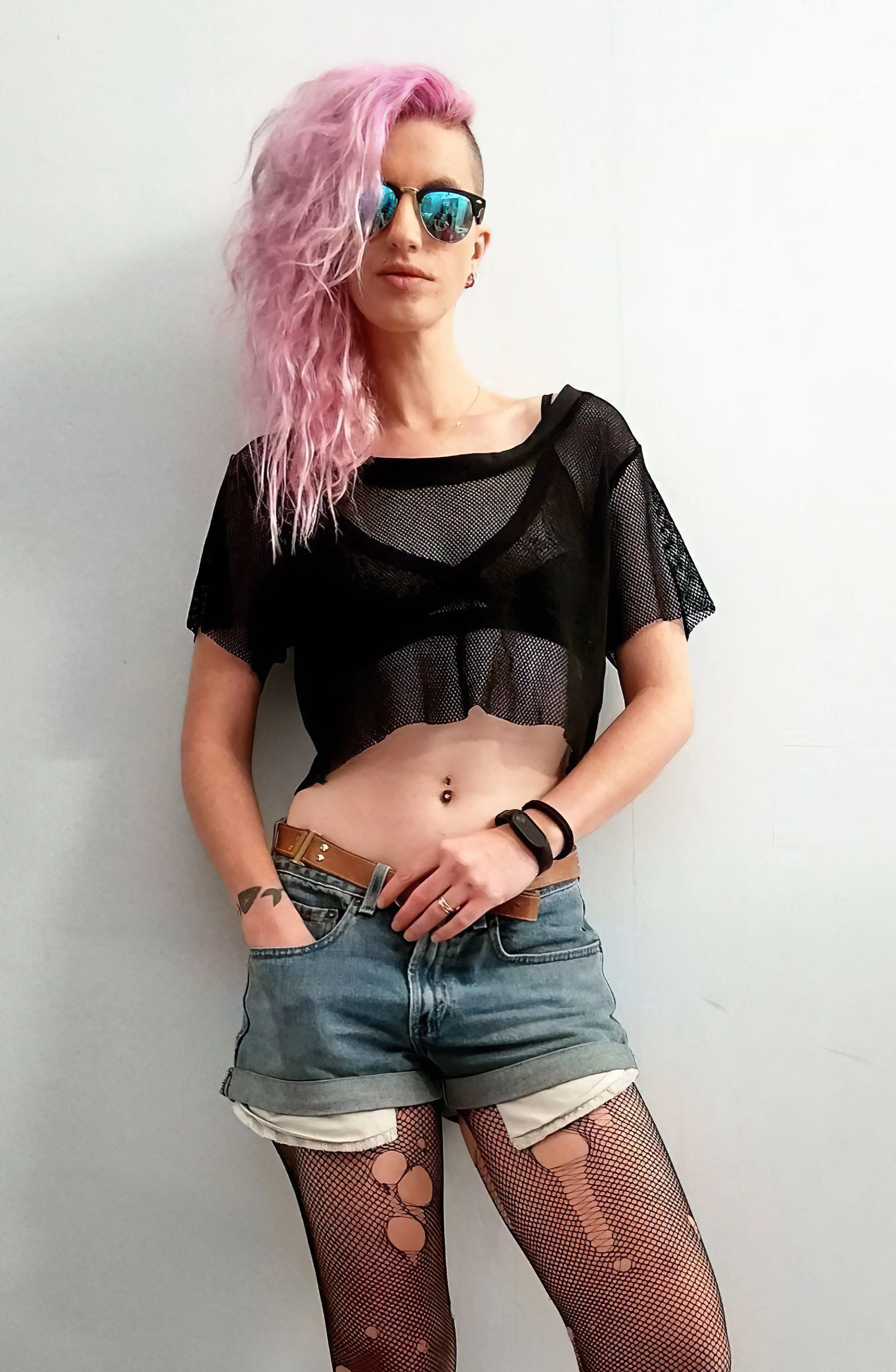 Black Fishnet crop top in a relaxed fit