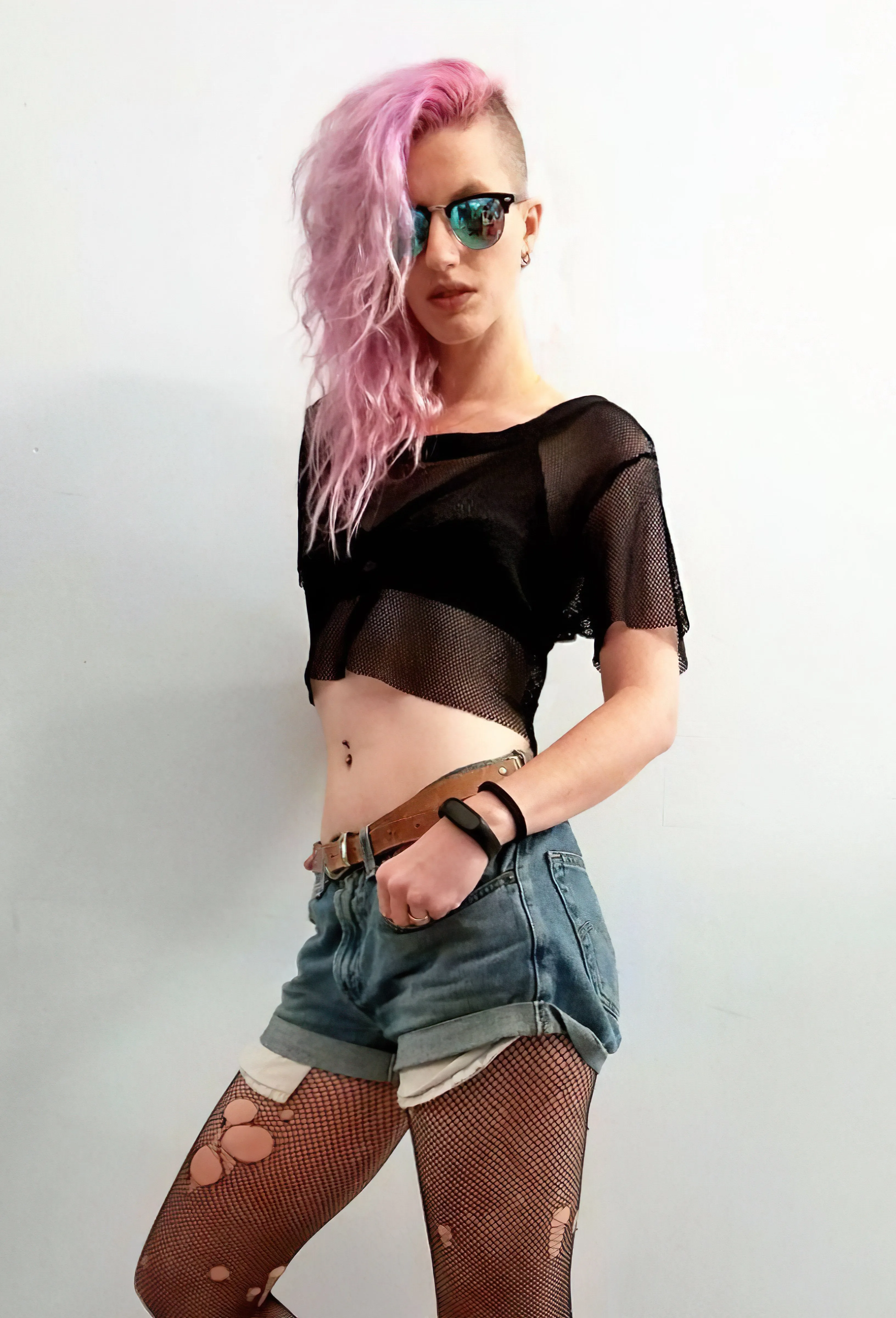 Black Fishnet crop top in a relaxed fit