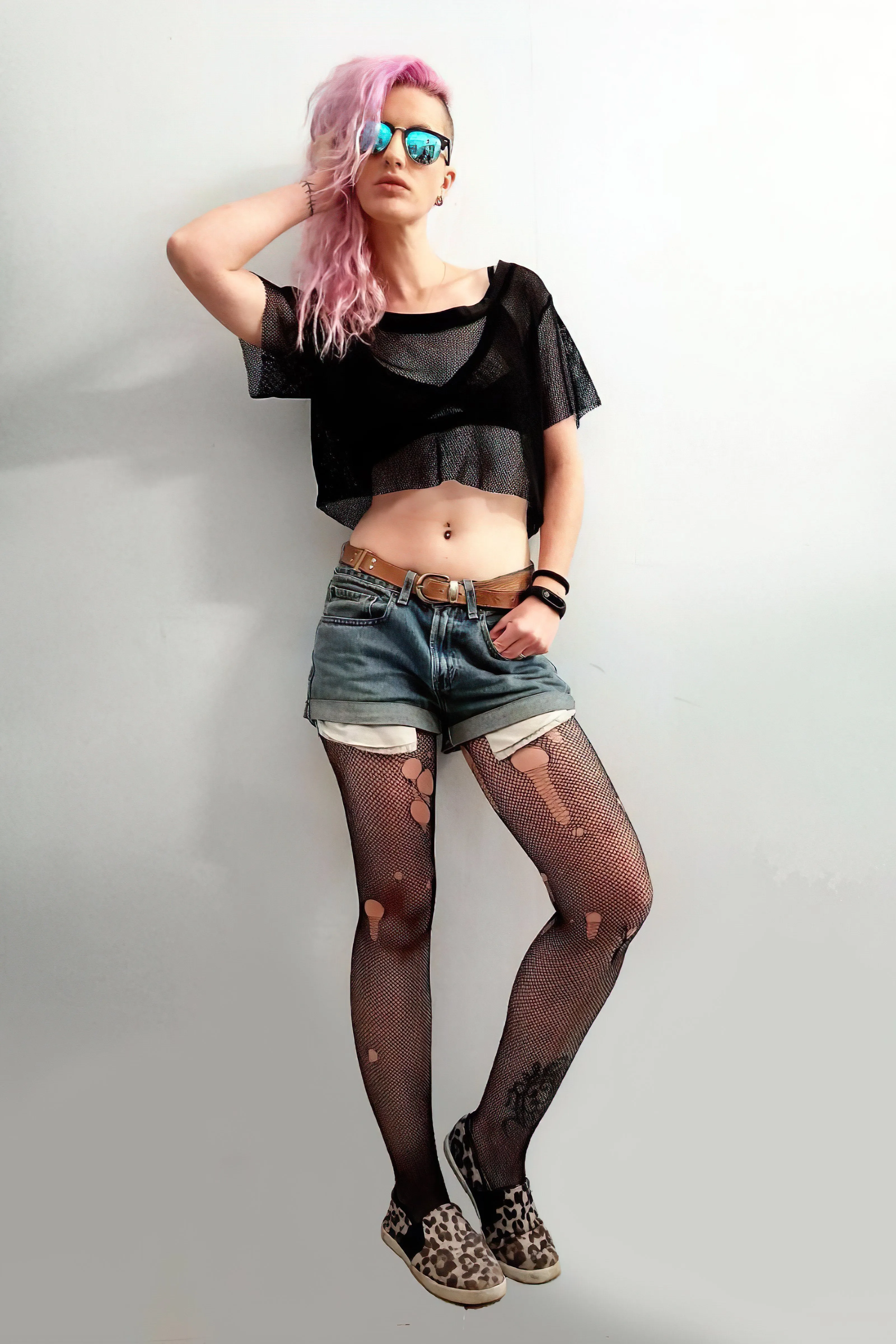 Black Fishnet crop top in a relaxed fit