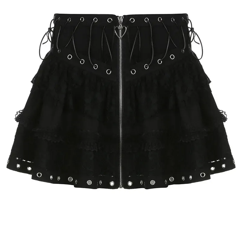 Black Gothic Retro Party Mini Skirt