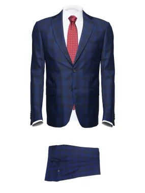 Blue/ Black Prince of Wales Cool Wool Suit by Reda