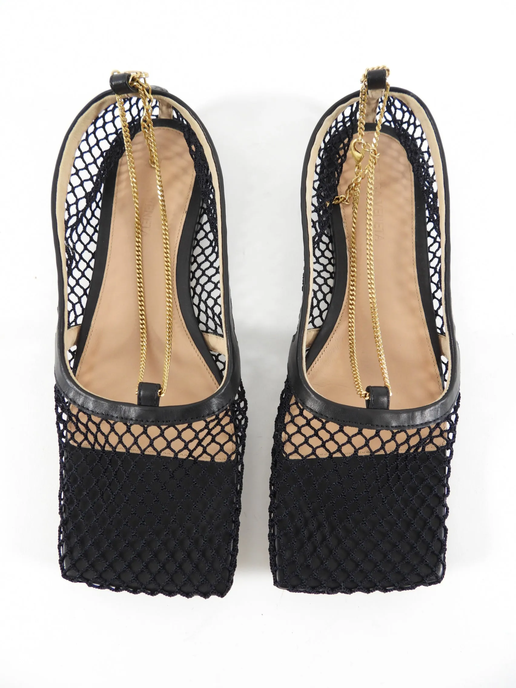 Bottega Veneta Black Mesh Chain Flats - 37.5