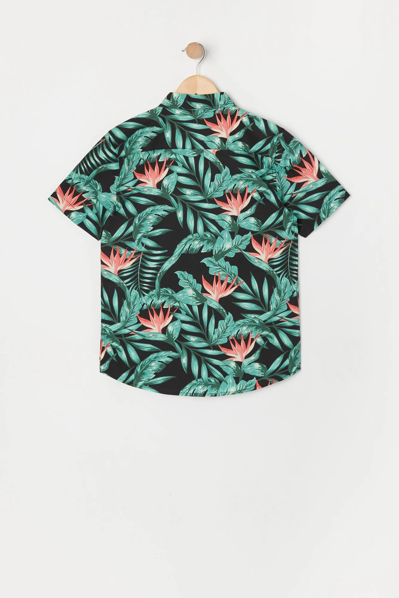 Boys Black Hawaiian Print Short Sleeve Top