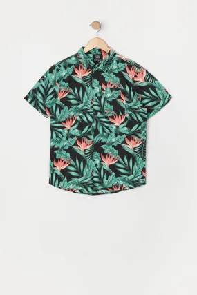 Boys Black Hawaiian Print Short Sleeve Top