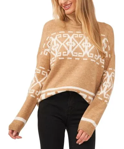 CeCe Women's Fair Isle Long Sleeve Turtleneck Sweater