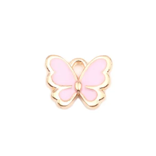 Charms, Butterfly, Single-Sided, Golden, Light Pink, Enameled, Alloy, 13mm