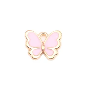 Charms, Butterfly, Single-Sided, Golden, Light Pink, Enameled, Alloy, 13mm