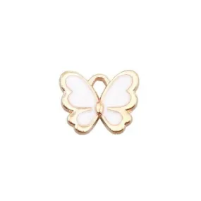 Charms, Butterfly, Single-Sided, Golden, White, Enameled, Alloy, 13mm