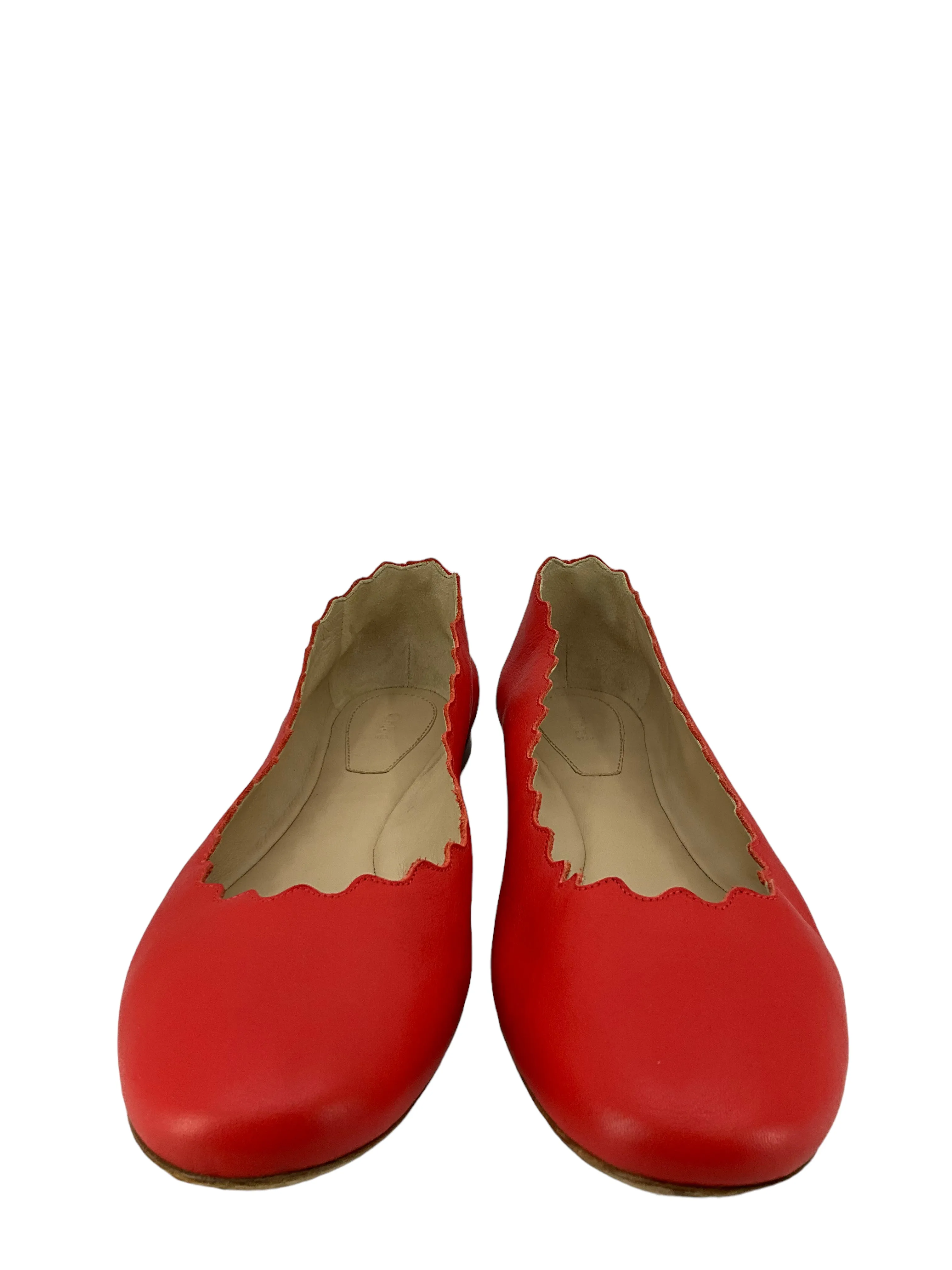 Chloe Lauren Scalloped Red Leather Flats Size 7.5