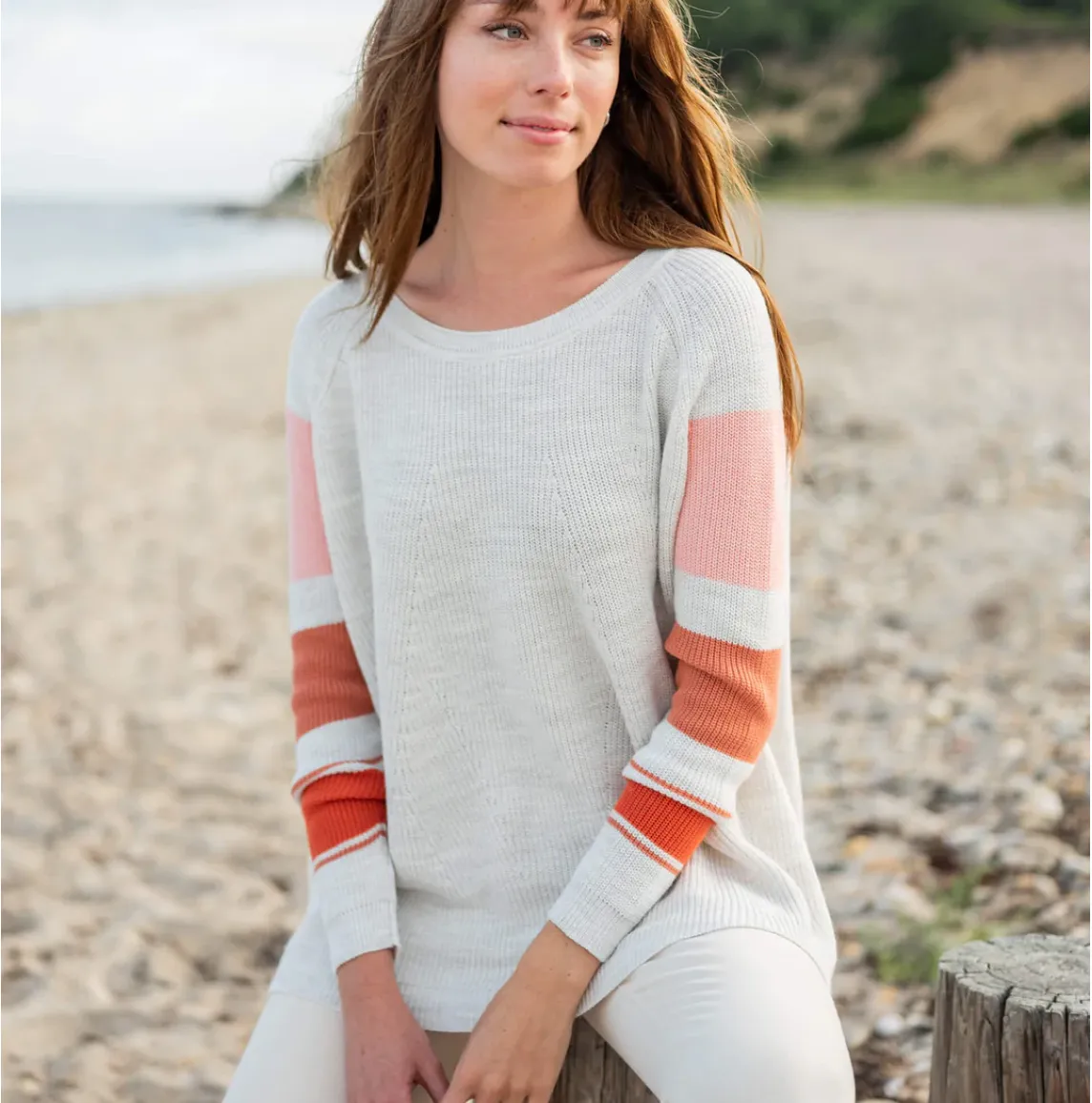 D MerSea Camden Sweater - Sea Salt/Coral Rose