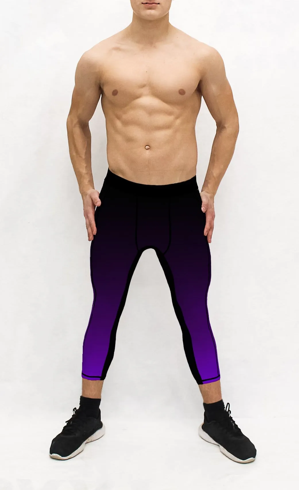 D1 -  Men Black-Purple Athlete Compression Pocket Tights