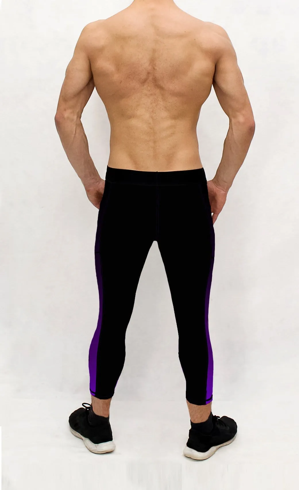 D1 -  Men Black-Purple Athlete Compression Pocket Tights