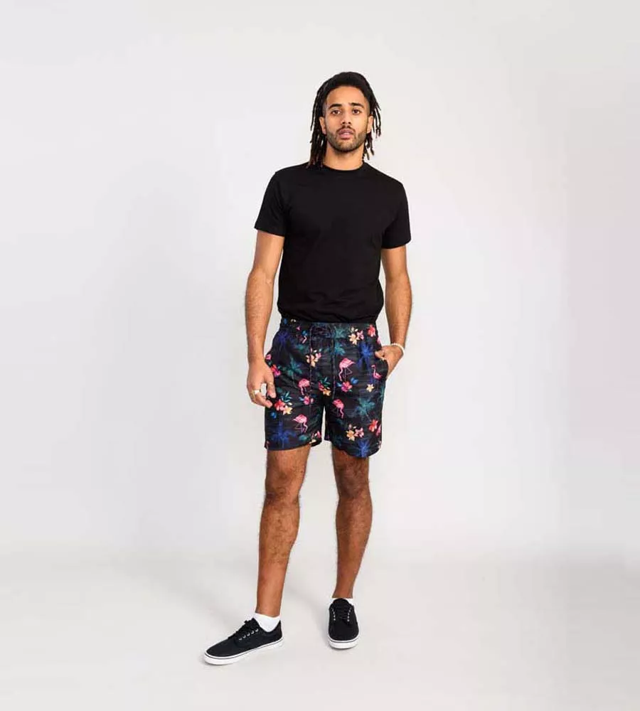 D555 Mens Printed Swim Shorts With Palm Tree and Flamingo Print (CAMPTON)