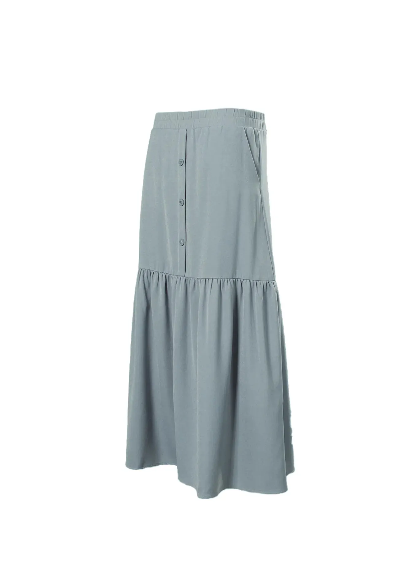 DAISY By VOIR Pocketed Front Button Peplum Maxi Skirt