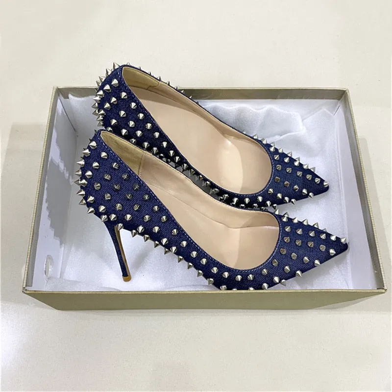 Denim Rivets High Heels Pumps