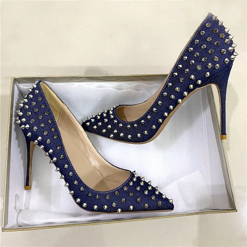 Denim Rivets High Heels Pumps