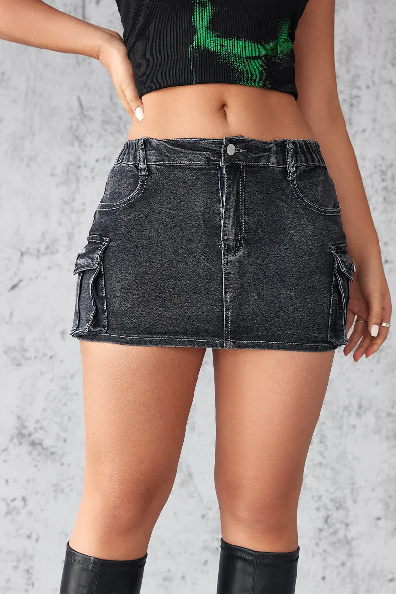 Elastic Waist Pockets Mini Denim Skirts