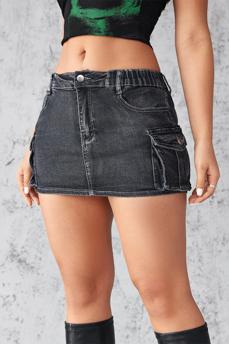 Elastic Waist Pockets Mini Denim Skirts