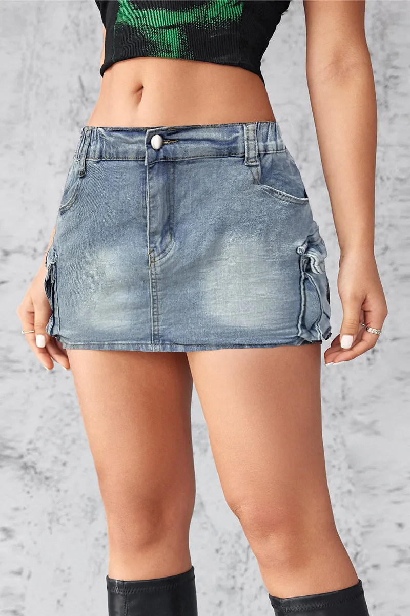 Elastic Waist Pockets Mini Denim Skirts