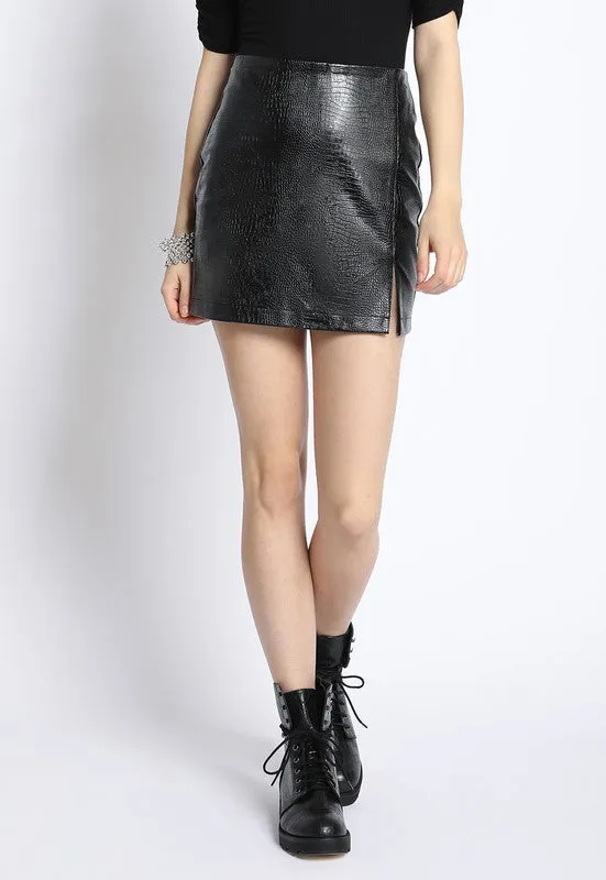 Embossed Pu Mini Skirt