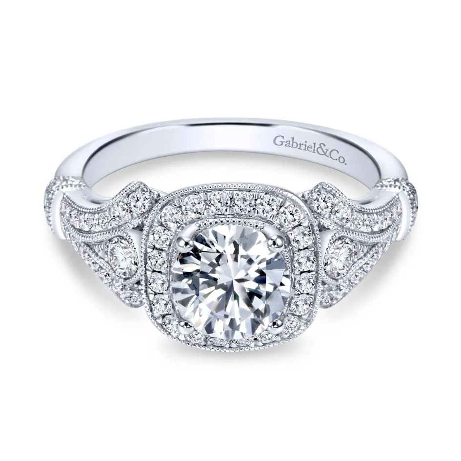 Gabriel & Co. Delilah Halo Victorian Engagement Ring Semi-Mounting in 14K White Gold