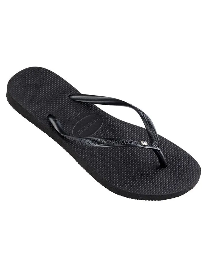 Havaianas Slim Crystal Womens Thongs - Black