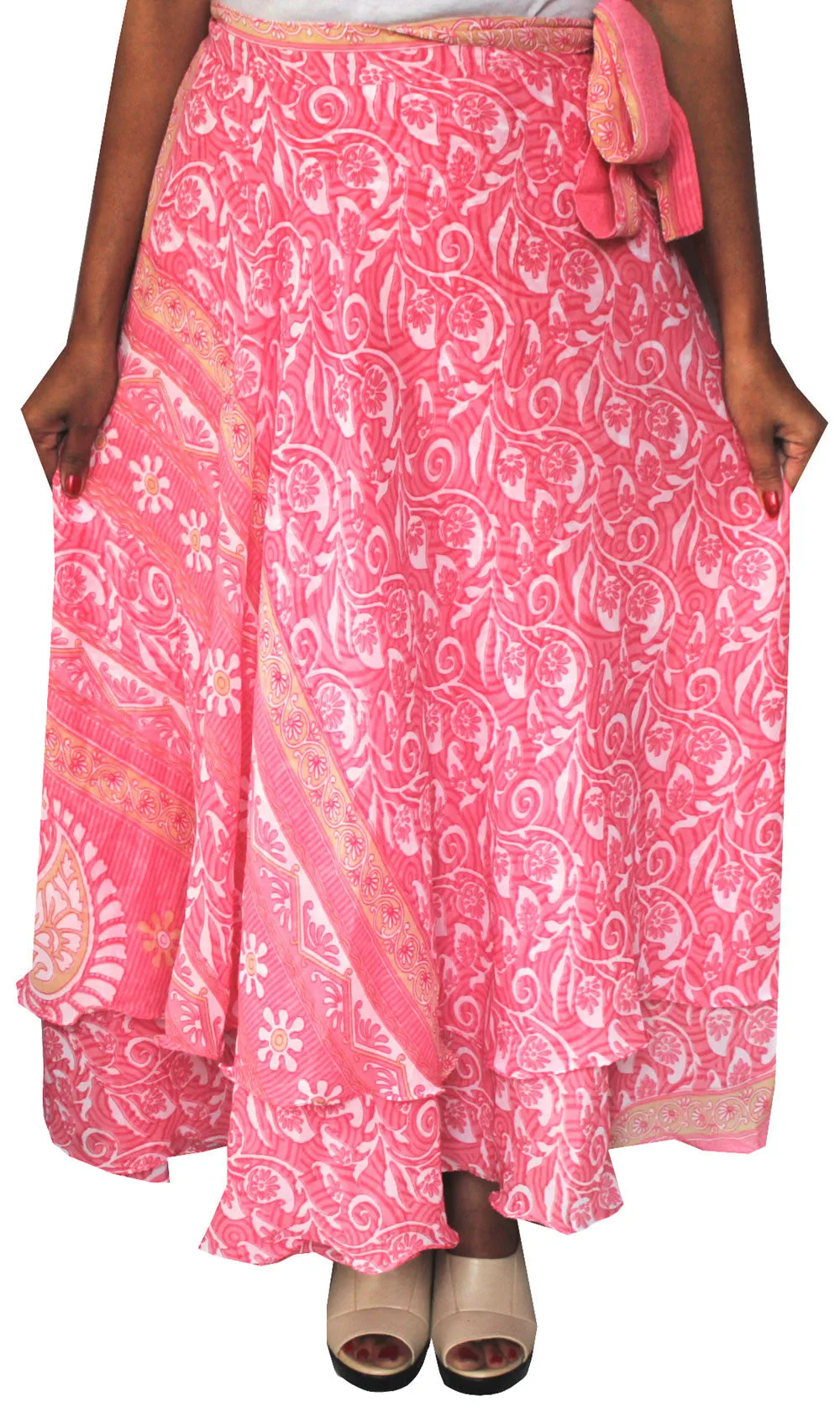 Indian Skirt Womens Wrap Around India Clothes (Pink)