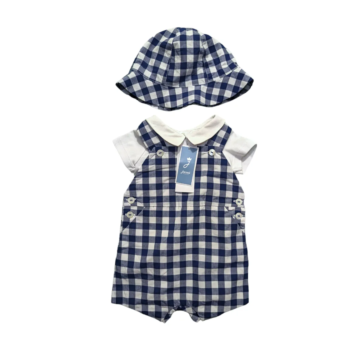 Jacadi Cotton Bodysuit and Check Overalls Set